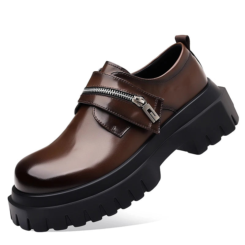 Derby men's leather shoes Thick bottomed British style design Leisure Party Business Office Luxury adult shoes Brown and Black