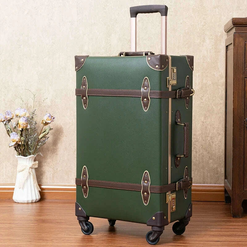 KIMLUD, Classic Retro Suitcase 20/24/26inch PP+PC Travel Suitcase Large Capacity Handmade Leather Suitcase Travel Set with Makeup Case, KIMLUD Womens Clothes