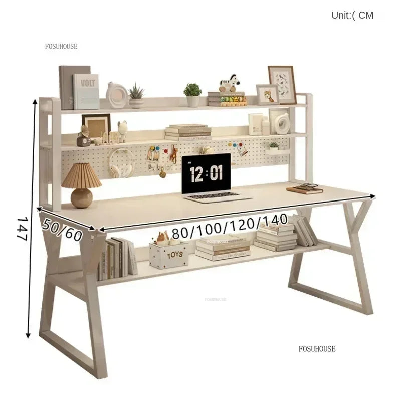 Nordic Wood Desk Integrated Bookshelf — Natural Wood | KIMLUD