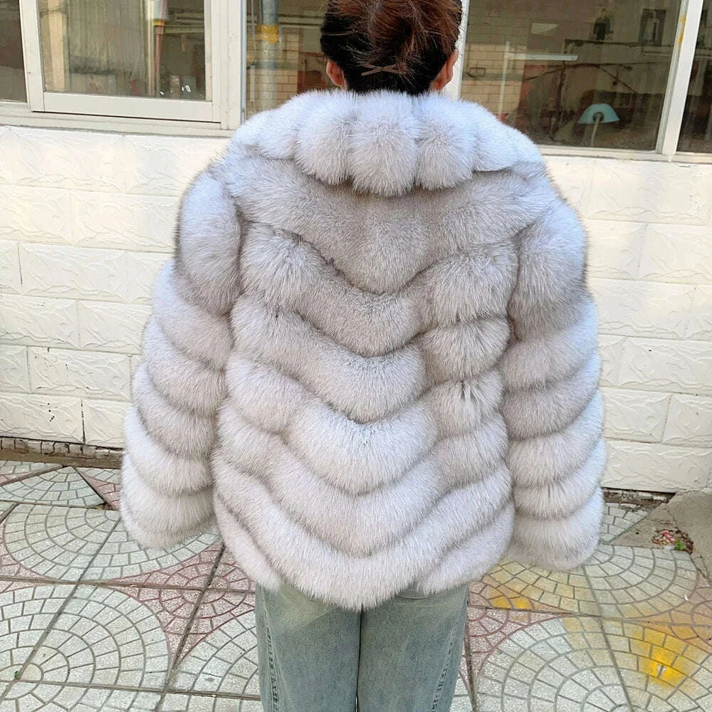 KIMLUD, QUEENTINA Winter New Women's Real Fox Fur Coat With Collar Overcoat Leather Female Natural Plus Size, KIMLUD Womens Clothes