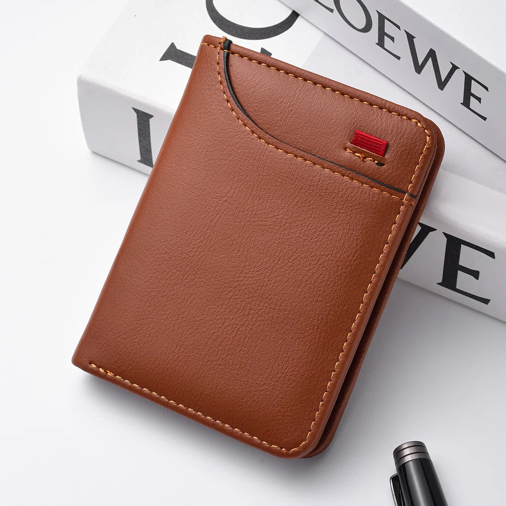 Ultra-thin Mini Soft PU Leather Card Wallet Vertical Slim Holder — Black | KIMLUD