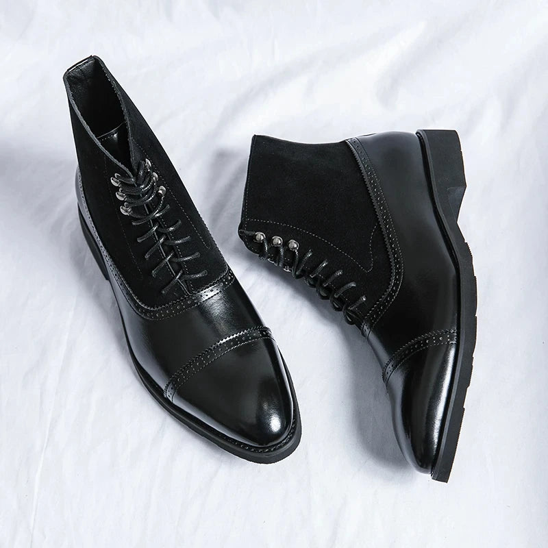 Large size:38-46 Men Short Boots Brown Bullock Flock Lace-up Square Toe Handmade Business Ankle Shoes for Men