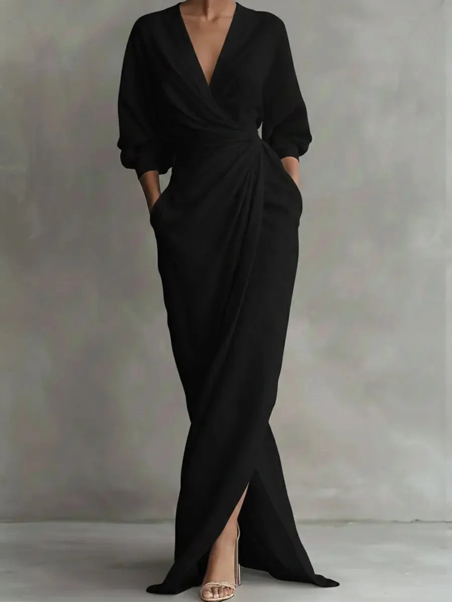 Wrap-Draped Dress Sculpted Waist — Soft Pink | KIMLUD