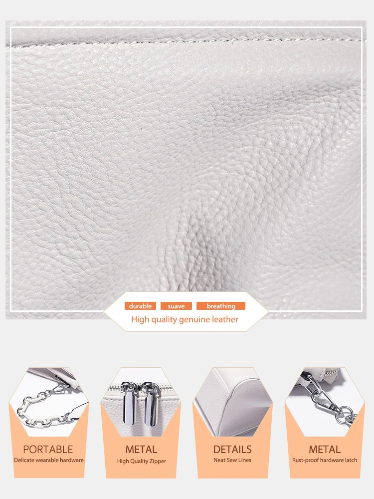 Zency Acrylic Chain Handbag Soft Leather Top-Handle Women's Luxury Small Underarm Crossbody Bag White Fashion Shoulder