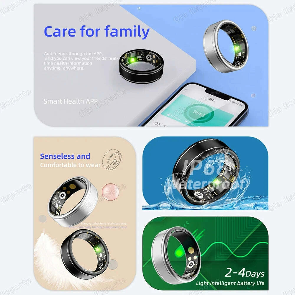 KIMLUD, New Blood Pressure Sleep Health Monitor Smart Ring Sport Remote Camera smartring IP68 Waterproof Care for family Rings Men Women, KIMLUD Womens Clothes