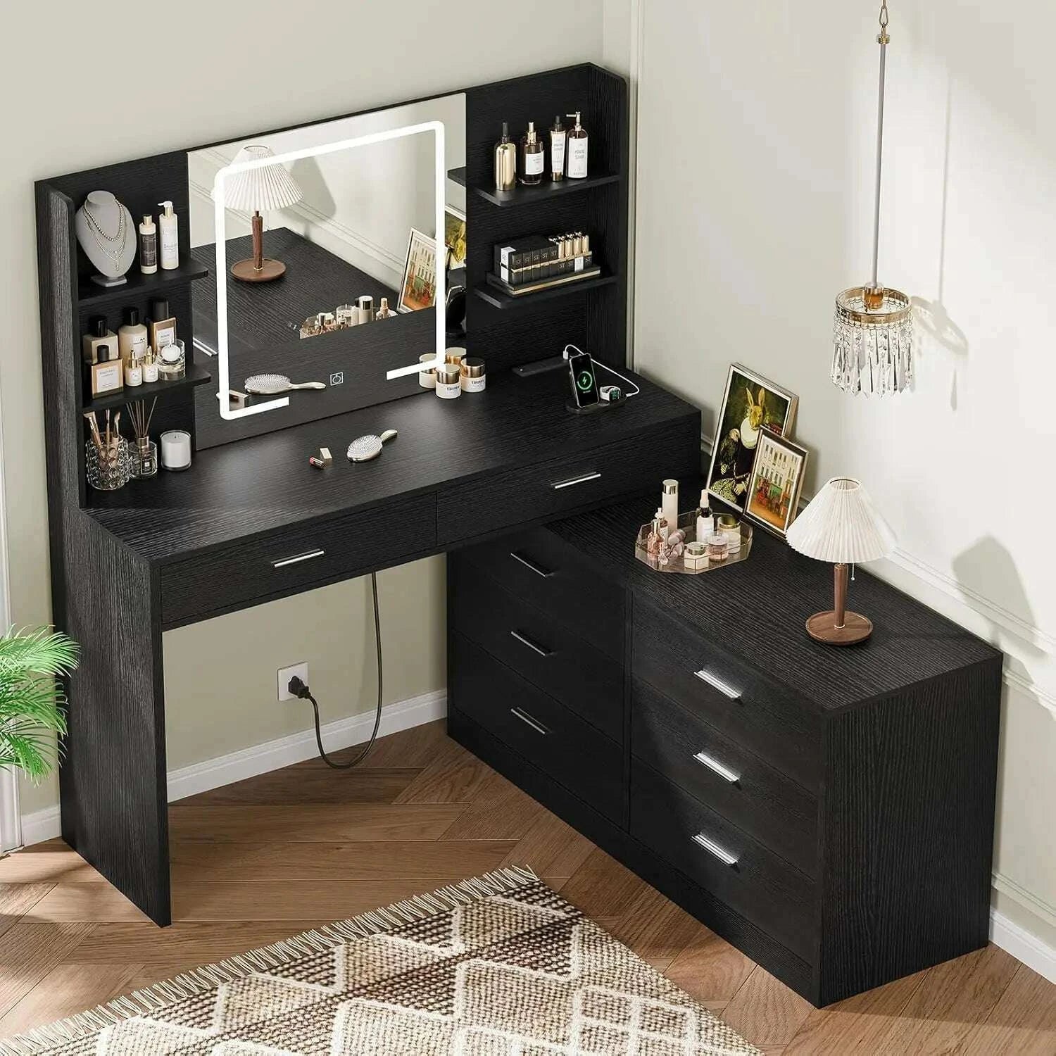 659-vanity-desk-with-led-lighted-mirror-power-outlet-modern-corner-makeup-vanity-table-dressing-table-for-bedroomkimlud-womens-fashion-34600268
