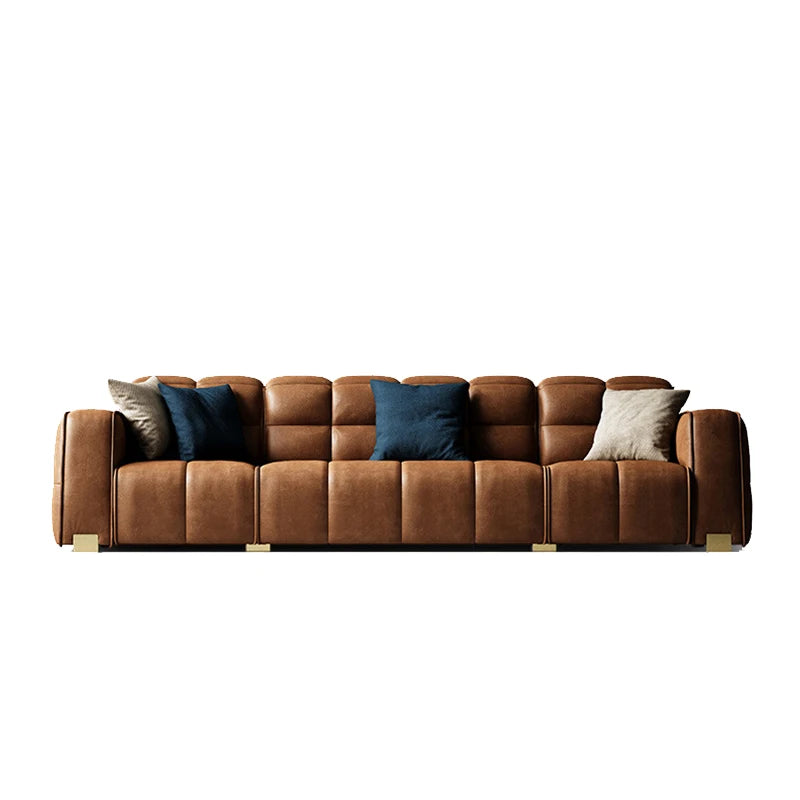 Leather Minimalist Sofa Bed Multifunctional Design Premium Italian Leather — Caramel | KIMLUD