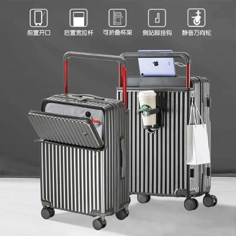 KIMLUD, Aluminum Framed Front Open Suitcase Carry-on Bag Wide Handle Luggage Multifunctional 20/28-inch Impact Resistant Travel Bag, KIMLUD Womens Clothes