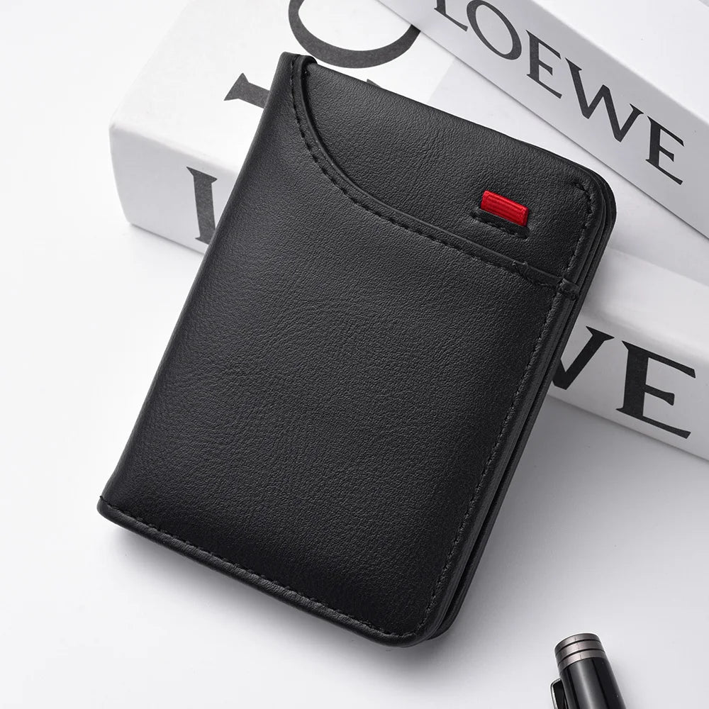Ultra-thin Mini Soft PU Leather Card Wallet Vertical Slim Holder — Black | KIMLUD