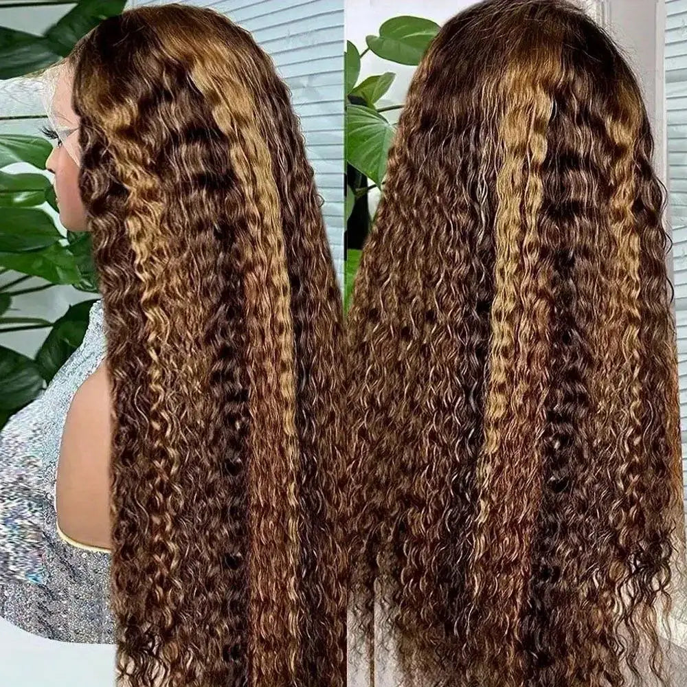 Human Hair Wigs – 13x4 Transparent Lace Front – Water Wave – Blonde Brown Mix | KIMLUD