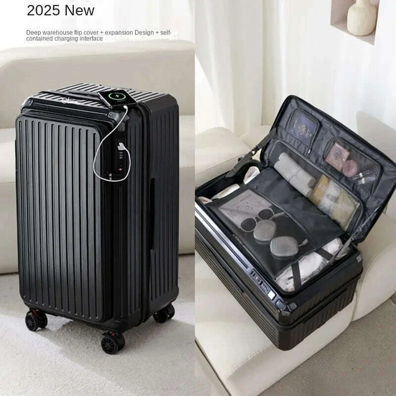 2025-new-side-opening-suitcase-pc-large-capacity-luggage-with-usb-cup-holder-34-inch-password-trolley-case-20-travel-suitcaseskimlud-womens-fashion-34612936