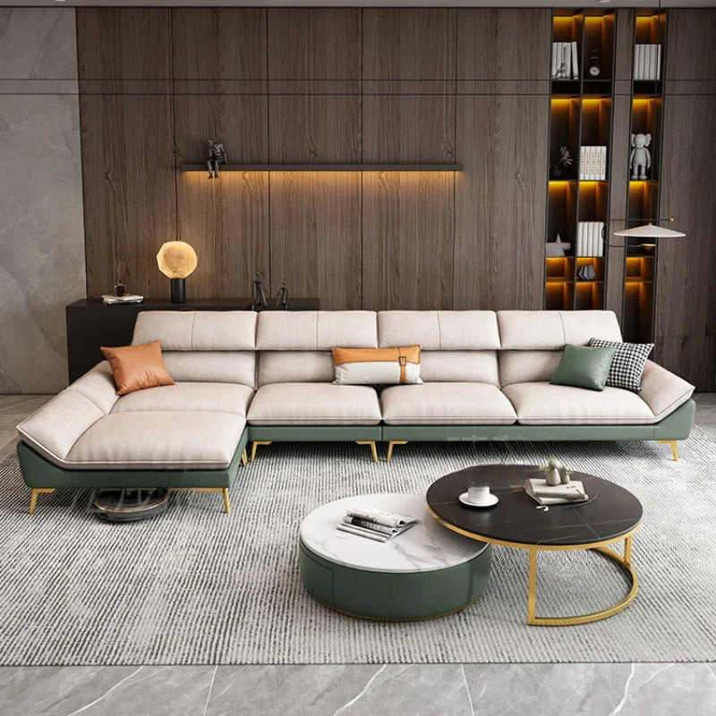 Sculpted Modular Solid Fabric Sofas — Beige | KIMLUD
