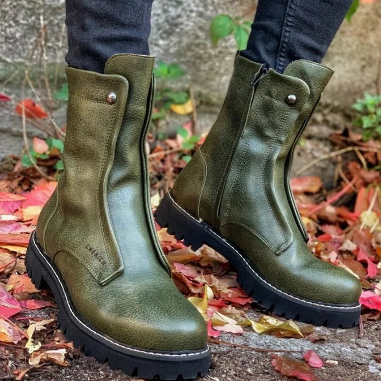 2026 New Big Size Men's Fashion High Top Round Toe Boots PU Leather Shoes Black Stylish Thick Soled Boot Short Motorcycle Botas