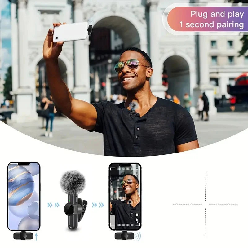 Wireless Lavalier Microphone With Windproof Cover — Black | KIMLUD