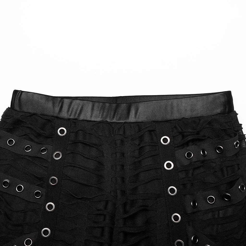 PUNK RAVE Women's Gothic Decayed Slim-fit Leggings Punk Meta Eyelets Webbing Personality Thin Black Pants Spring/summer