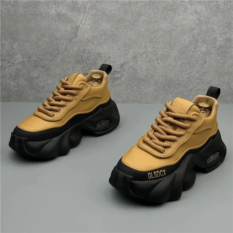Patchwork Artificial Leather Platform Sneakers — Tan | KIMLUD