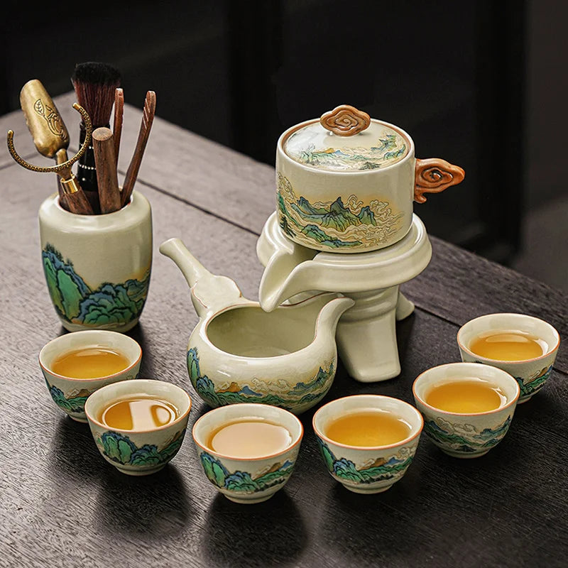 Porcelain Tea Set Infuser Kung Fu Style Mountain — Ivory-Cream | KIMLUD
