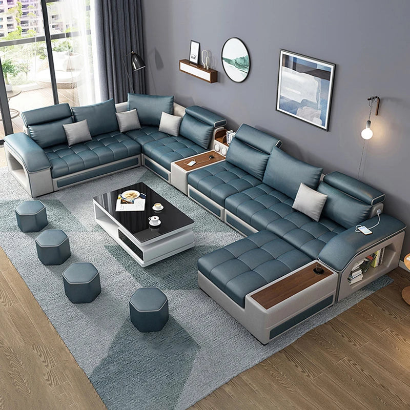 Modern Leather U-shaped Combination Sofa Bed 7-piece Furniture Living Room Fabric Velvet Sofa Home Manufacturer