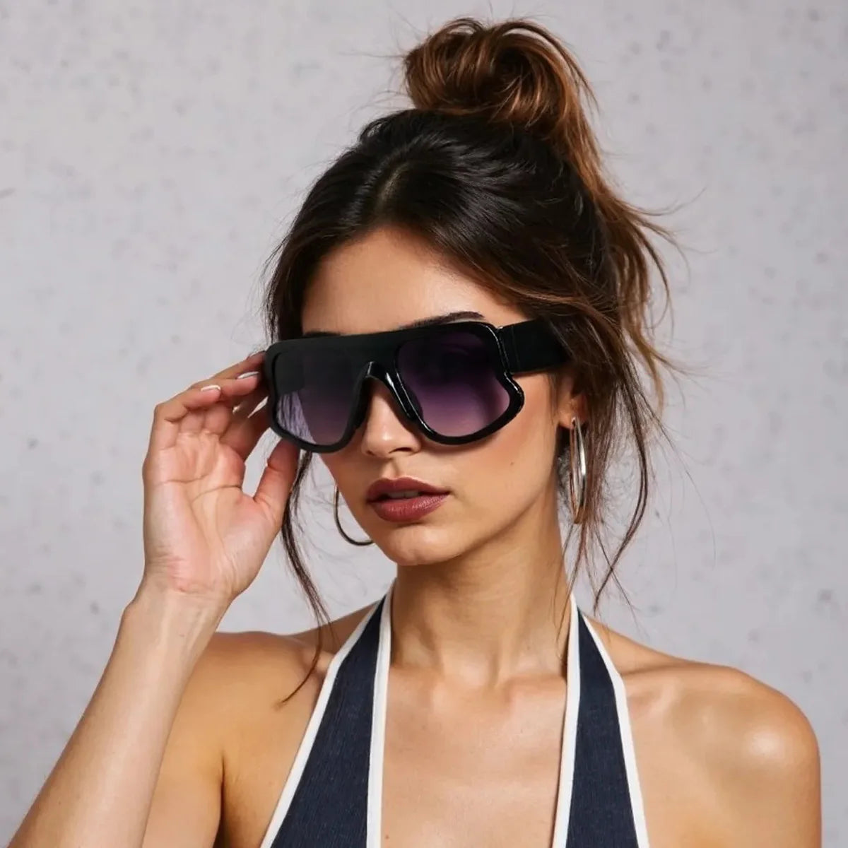 Rectangular Sunglasses Small Frame Polycarbonate — Black | KIMLUD