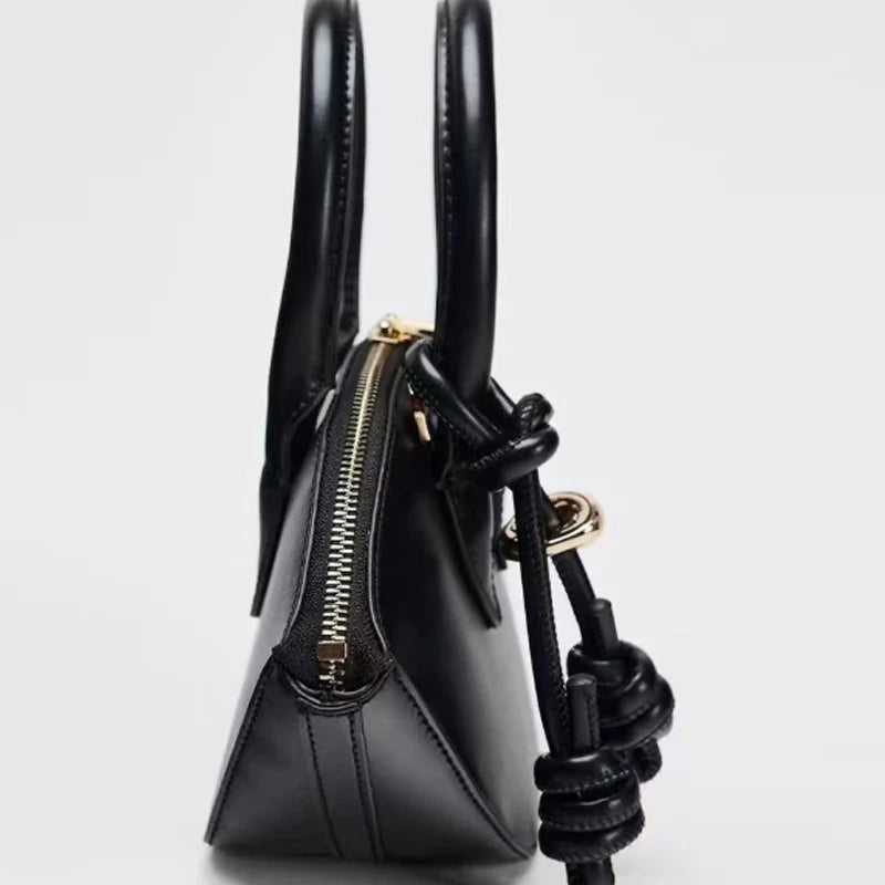 PU Leather Fan-Shaped Bucket Bag With Large Capacity And Appliques — Black | KIMLUD