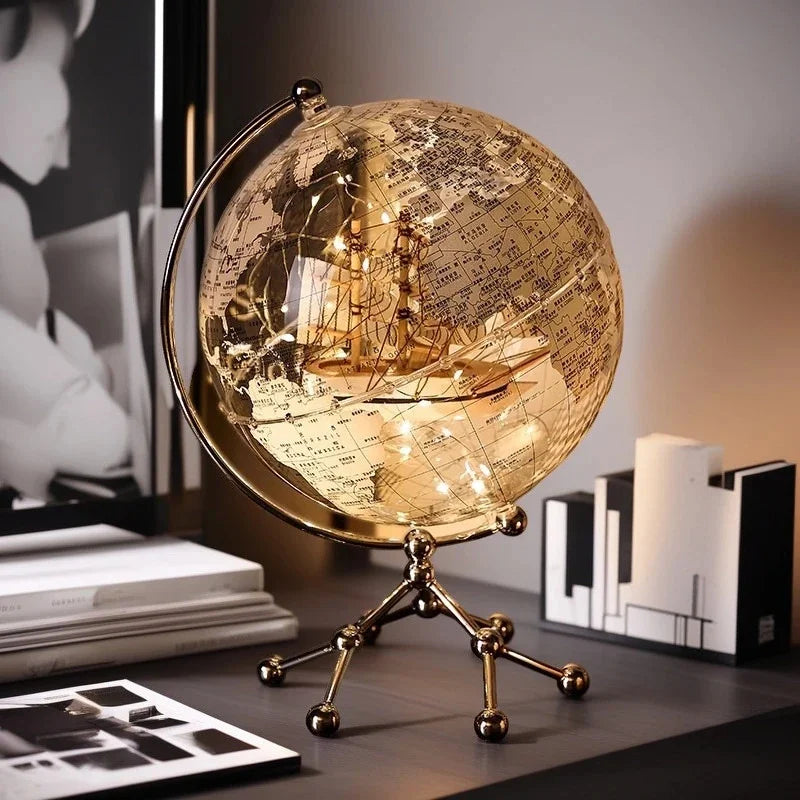 Polished Metal Globe Ornament Sculpture — Gold | KIMLUD