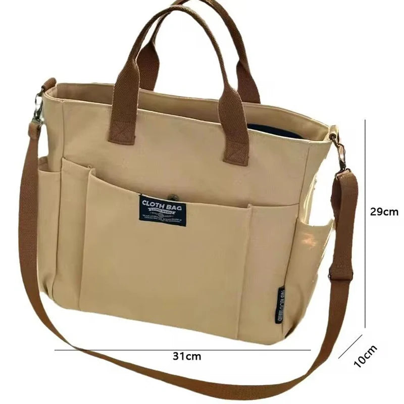 Urban Minimalist Canvas Tote Bag Large Capacity — Beige | KIMLUD