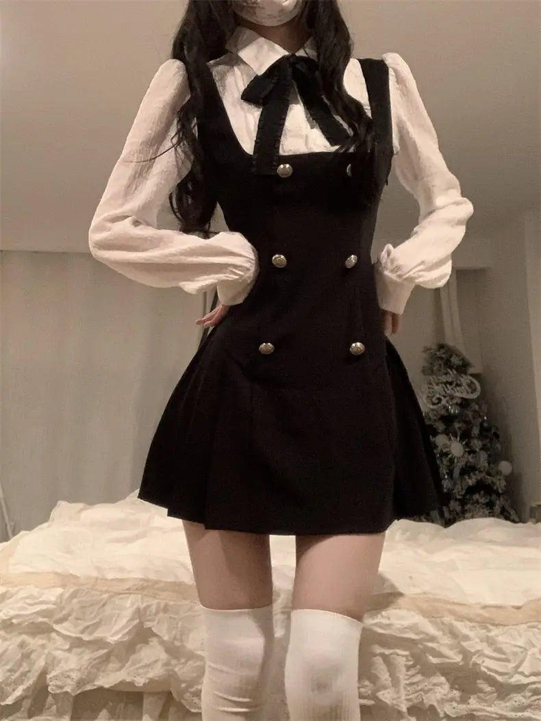 CGC Preppy Style Fake Two Piece Womens Short Dresses Casual Bow Tie Japanese JK Lolita Dress Female 2025 Summer Party Dresses