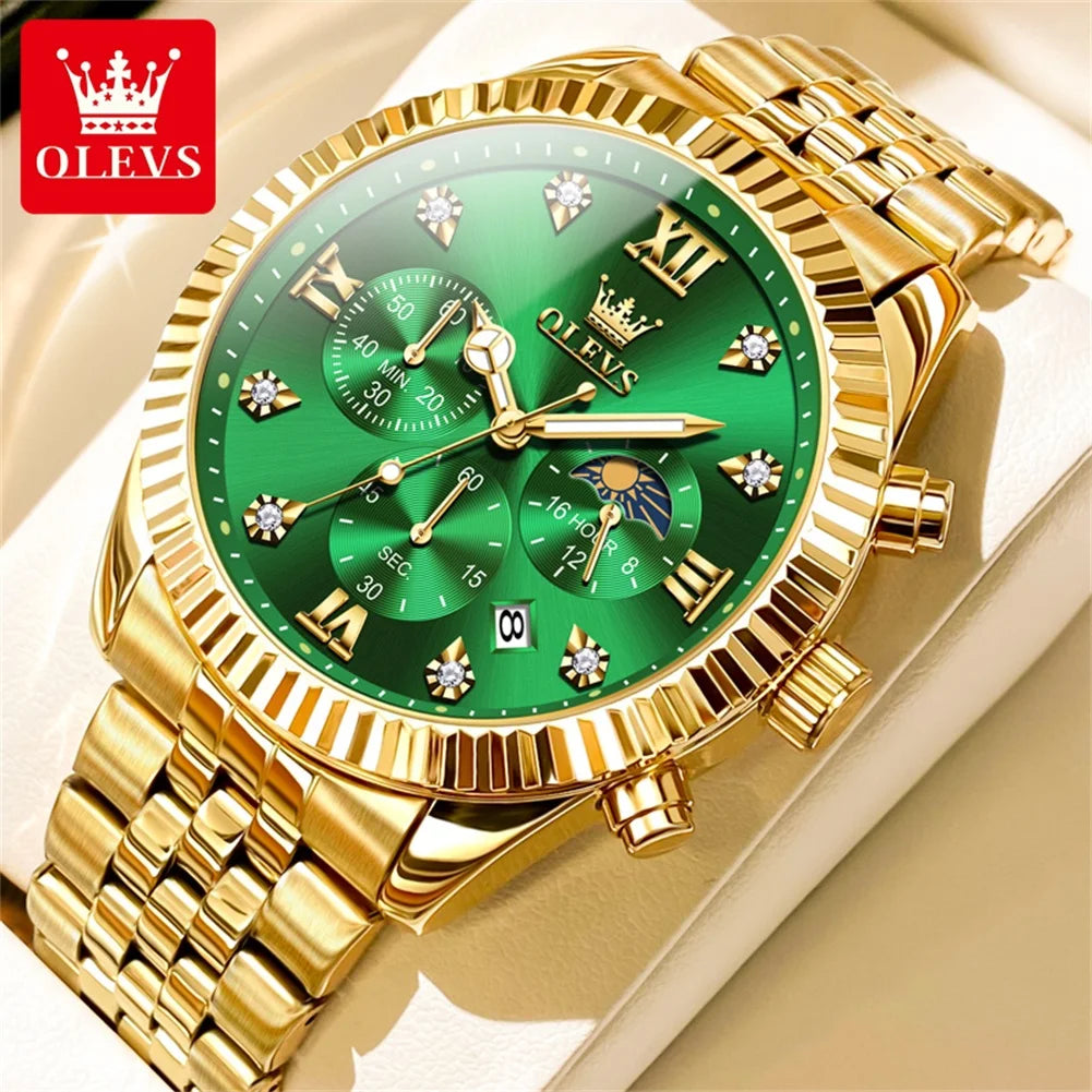OLEVS 2932 Men's Luxury Watch Fashion Multi functional Waterproof Lunar Phase Chronograph Code Watch High end Brand Quartz Watch