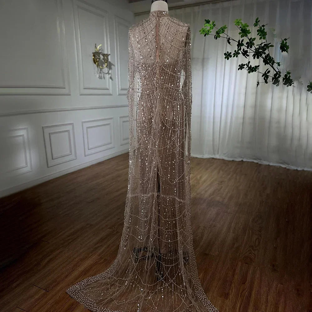 Beaded Gown With Mermaid Cape — Dubai Nude | KIMLUD