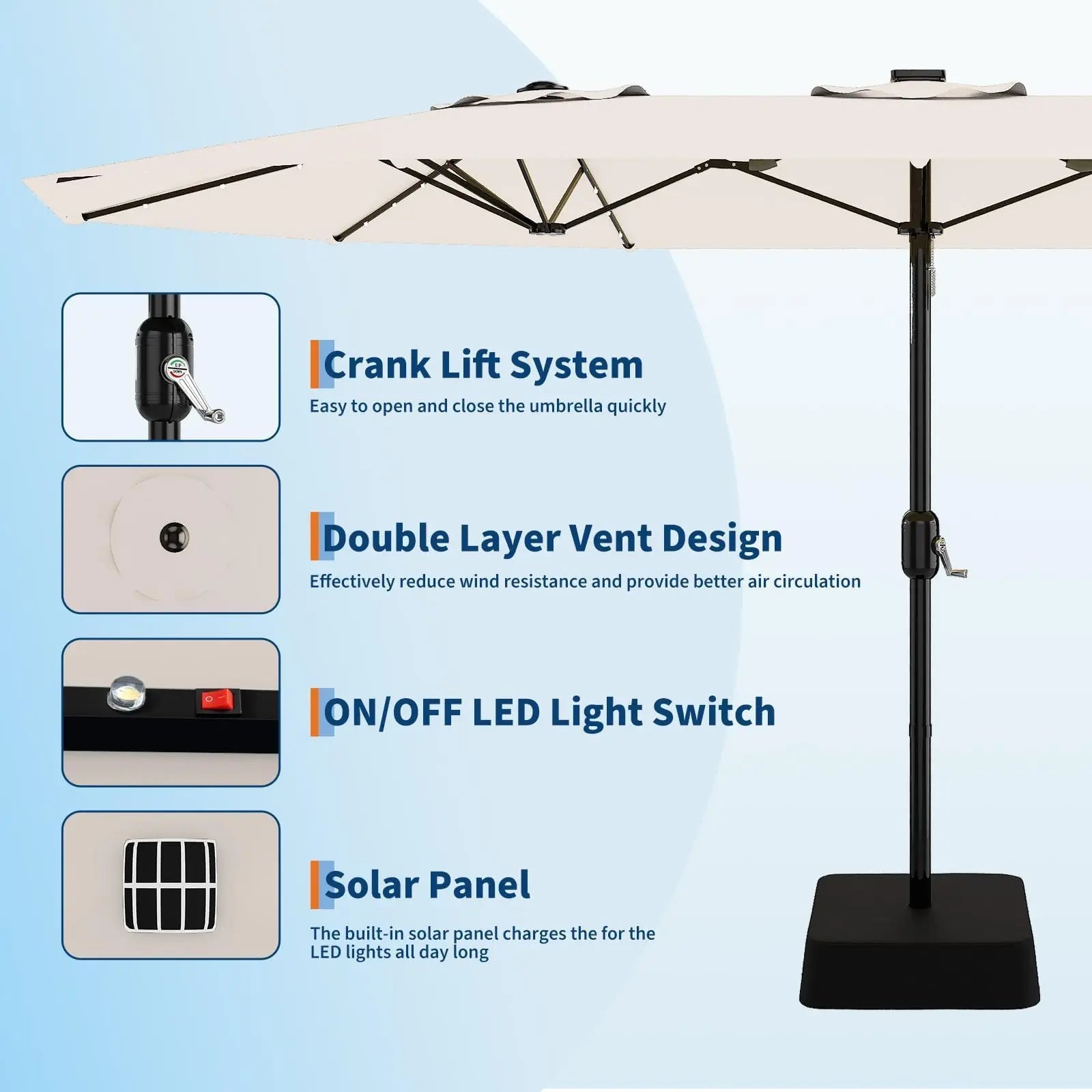 Powder-Coated Metal Crank Umbrella — Beige | KIMLUD
