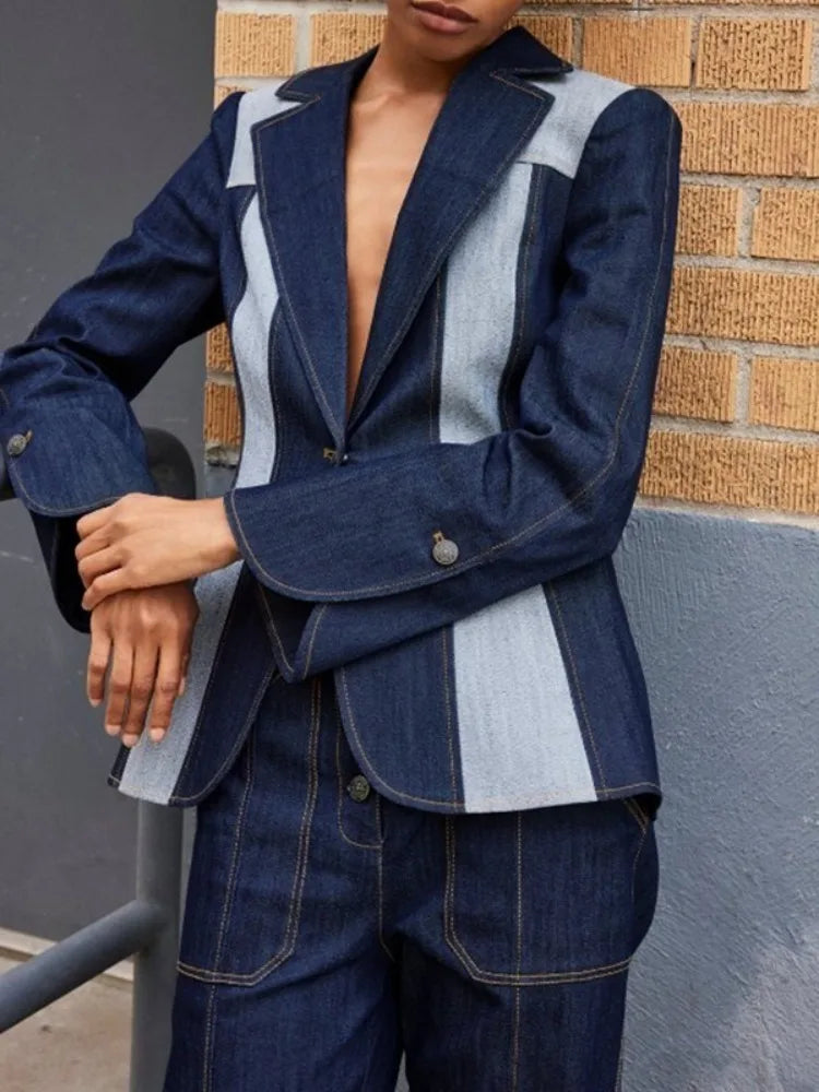 Missuoo 2024 Fall Fashon Contrast Color Blazer Jackets for Urban Women Deep V-neck Long Sleeves Loose Fit Coats Streetwear Tops