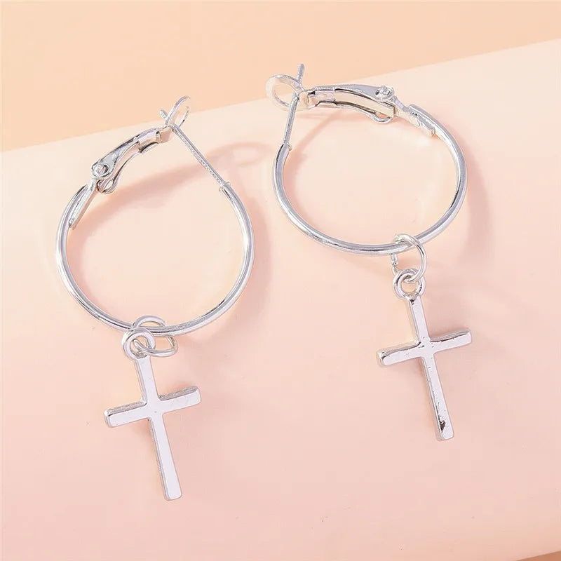 Silver-Tone Cross Earrings Zircon Crystal Dangle — Silver | KIMLUD