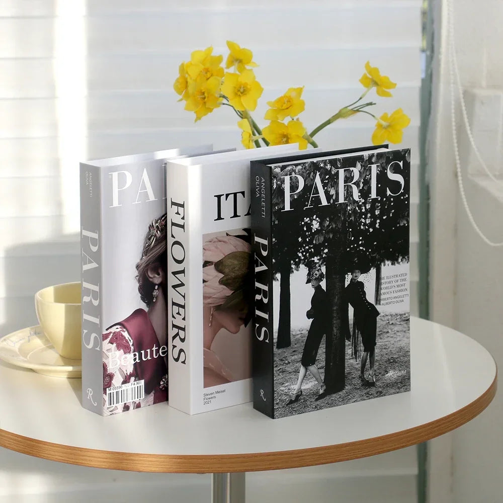 Foldable Faux Books Three-Piece Set for Couture Coffee Table Decor — Black | KIMLUD