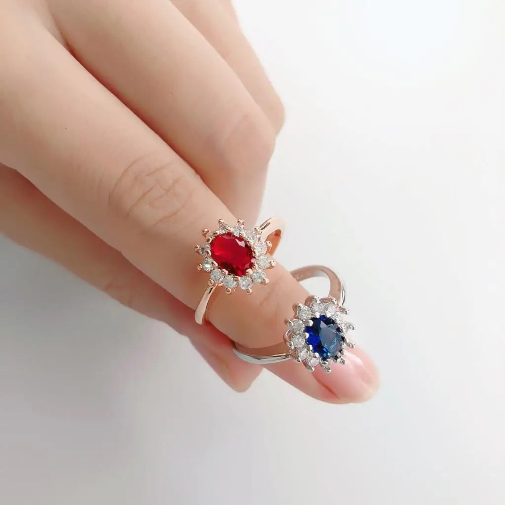 Cubic Zirconia Ring Twilight-Blue Center Stone Halo Setting Engagement Bridal Ring — Blue | KIMLUD