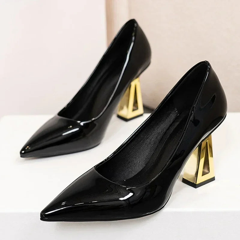 Pointed Toe Special Heel High Heels Women's Light Mouth Sexy Explosive Patent Leather Versatile Single Shoes