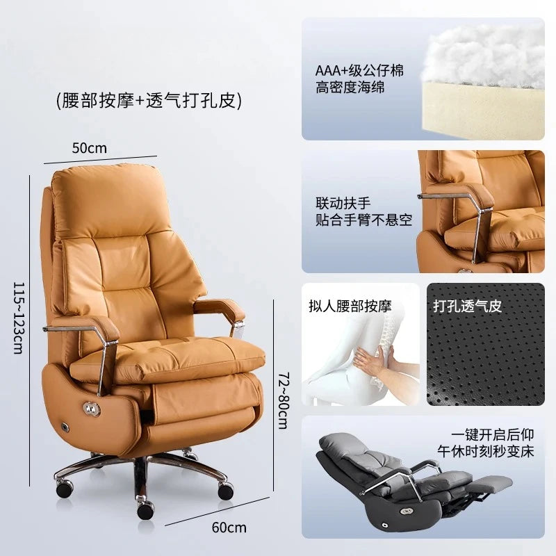 Genuine Leather Executive Chair Electric — Tan Beige | KIMLUD