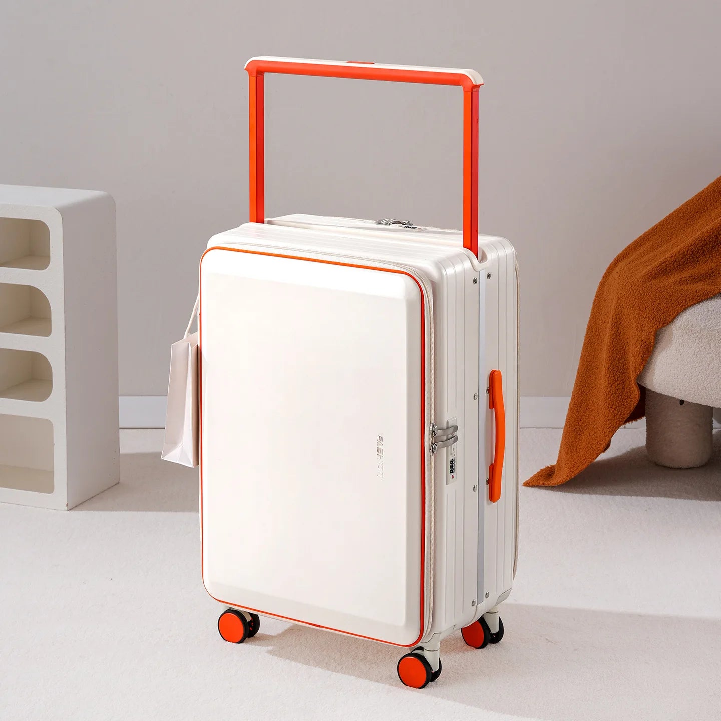 Suitcases Wide Handle Front Opening ABS — Black | KIMLUD