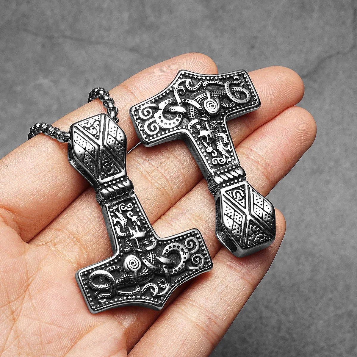 Viking Thor's Hammer Double Side Carving Men Necklaces With Pendant Stainless Steel Jewelry Male Women Punk Accessories Gifts