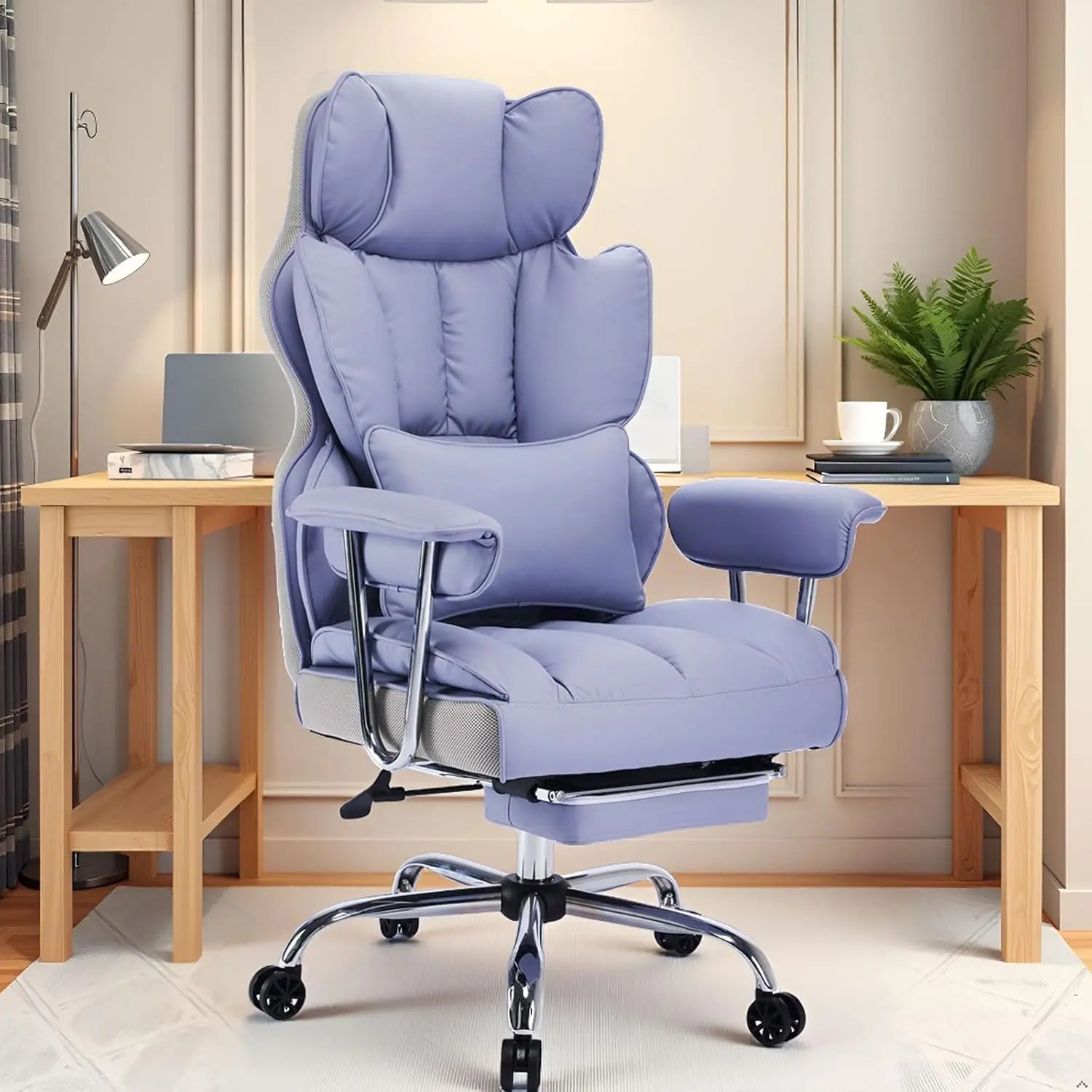 Big and Tall Office Chair 440LBS, Purple Heavy Duty Executive Chair with Footrest, Ergonomic Desk Chair for Home Office, Wide Co
