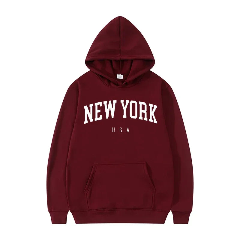 Hoodies – City Letter Graphic – Polyester – Loose Casual | KIMLUD