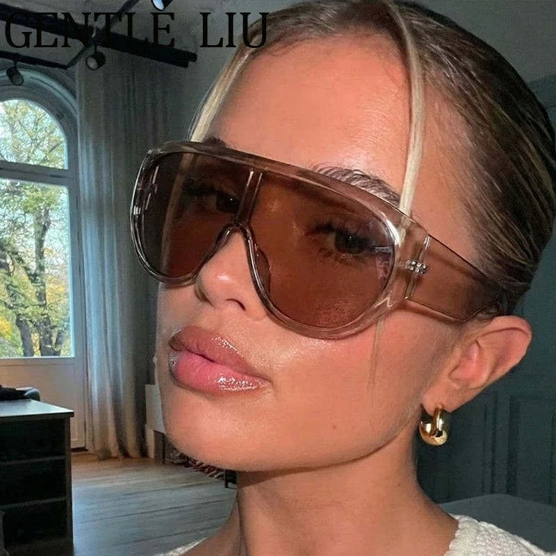 Y2K Oversized Shield Sunglasses One-Piece Visor — Black | KIMLUD