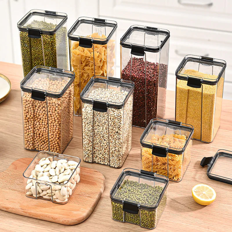 Acrylic Storage Jars Set Airtight Moisture Proof Pantry Organizer For Grains Pasta Spices — Clear | KIMLUD