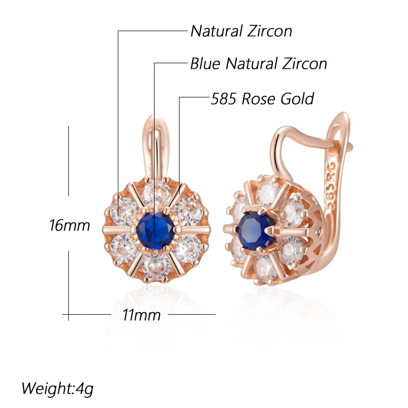 Rose Gold Floral Halo Earrings With Cobalt Heart — Rose Gold | KIMLUD