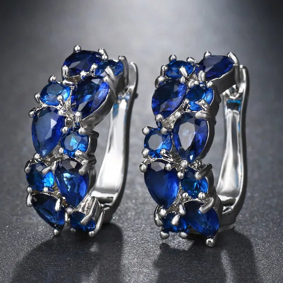 Semi-Precious Stone Stud Earrings Round — Silver | KIMLUD