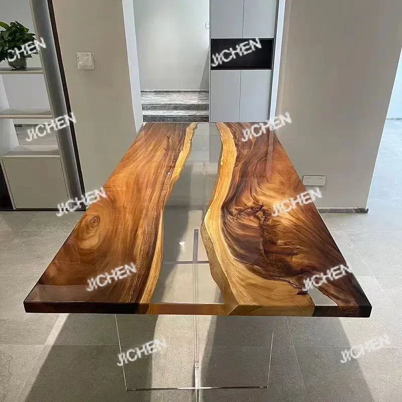 KIMLUD, JC Resin Table Spot River Table Walnut Solid Wood Large Board Tea Table Resin Large Board Tea Gold Camphor Desk, KIMLUD Womens Clothes