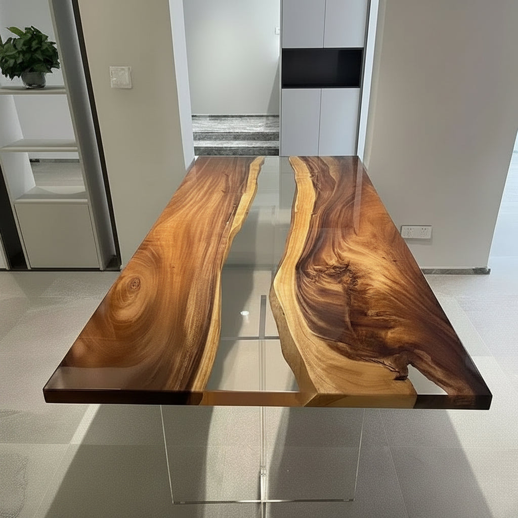 KIMLUD, JC Resin Table Spot River Table Walnut Solid Wood Large Board Tea Table Resin Large Board Tea Gold Camphor Desk, KIMLUD Womens Clothes