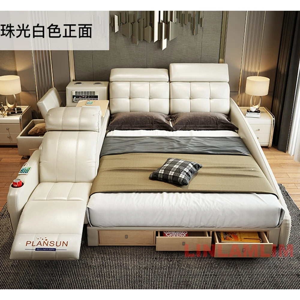 Genuine Leather Massage Bed Bluetooth Speaker — Chocolate Brown | KIMLUD