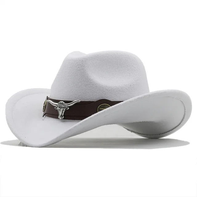 Roll Brim Felt Cowboy Hat With Cow Band For Western City Glamour And Everyday Wear — Black | KIMLUD
