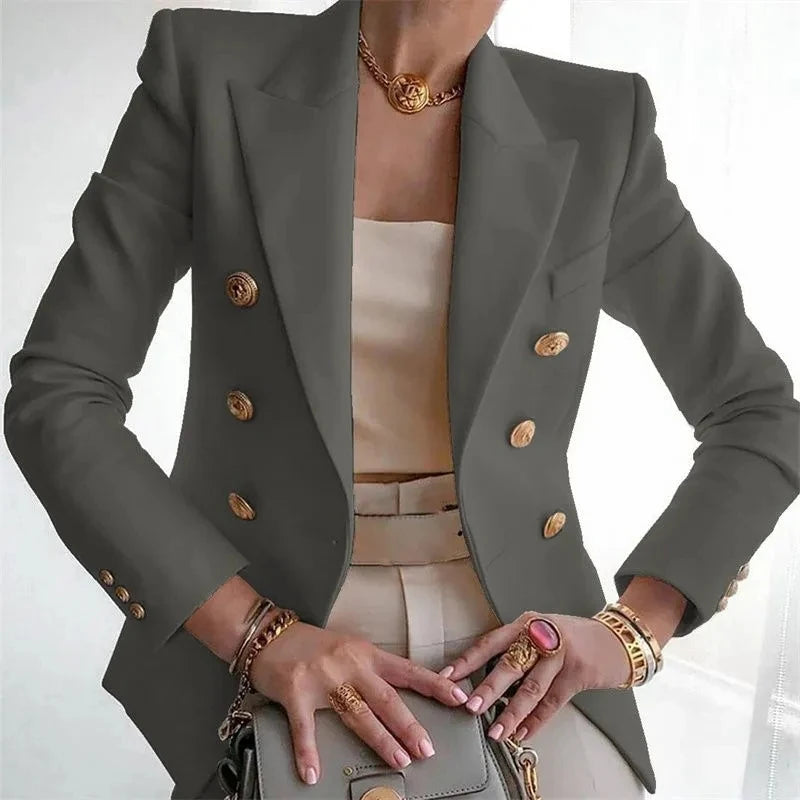 Women's Small Blazer Jacket 2025 Spring Autumn Casual Office Elegant Ladies Suit Coat High-end Double-breasted Lady Outerwear