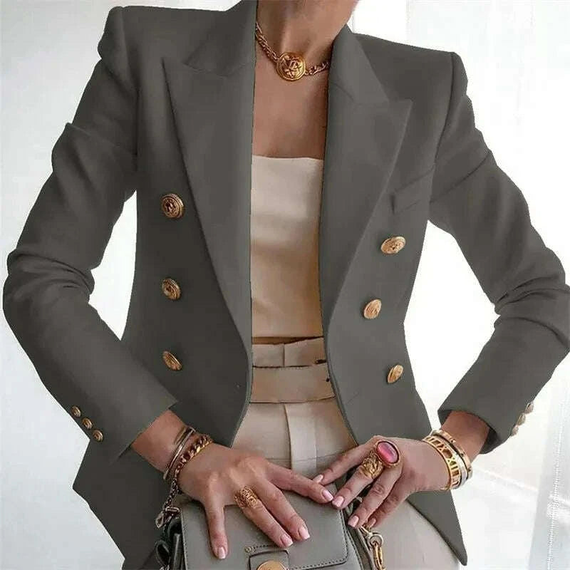 KIMLUD, Women's Small Blazer Jacket 2025 Spring Autumn Casual Office Elegant Ladies Suit Coat High-end Double-breasted Lady Outerwear, KIMLUD Womens Clothes